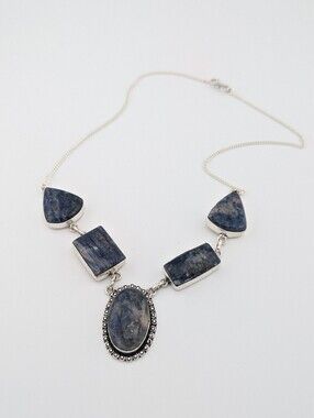 Sodalite Gemstone Statement Necklace Silver Plated Bohemian Jewelry